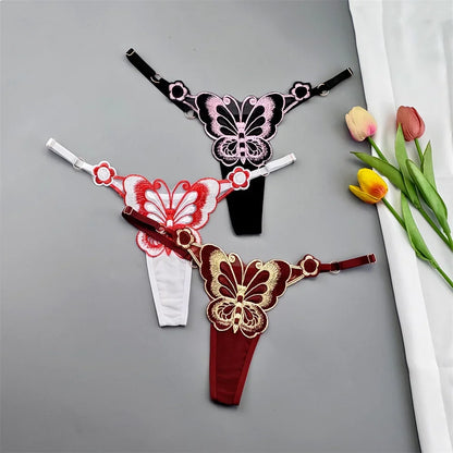 Perizomi Regolabili con Farfalla Ricamata (3 Pezzi) - Intimo Trasparente. TK