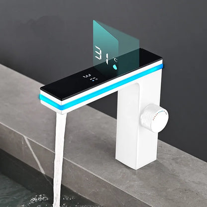Digital Display Bathroom Basin Faucet Intelligent LED Brass Deck