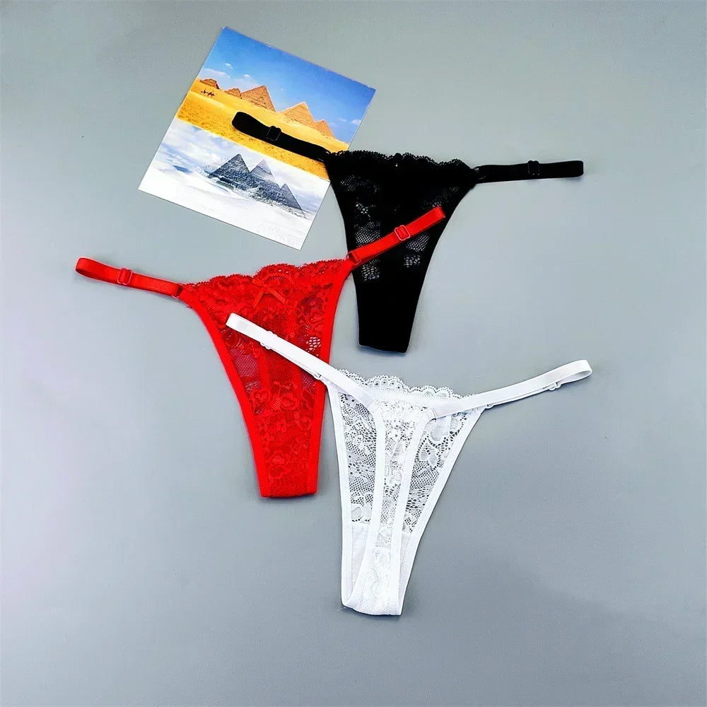 Perizomi in Pizzo Trasparente Regolabili (3 Pezzi) - Intimo Basso e Sexy. TK