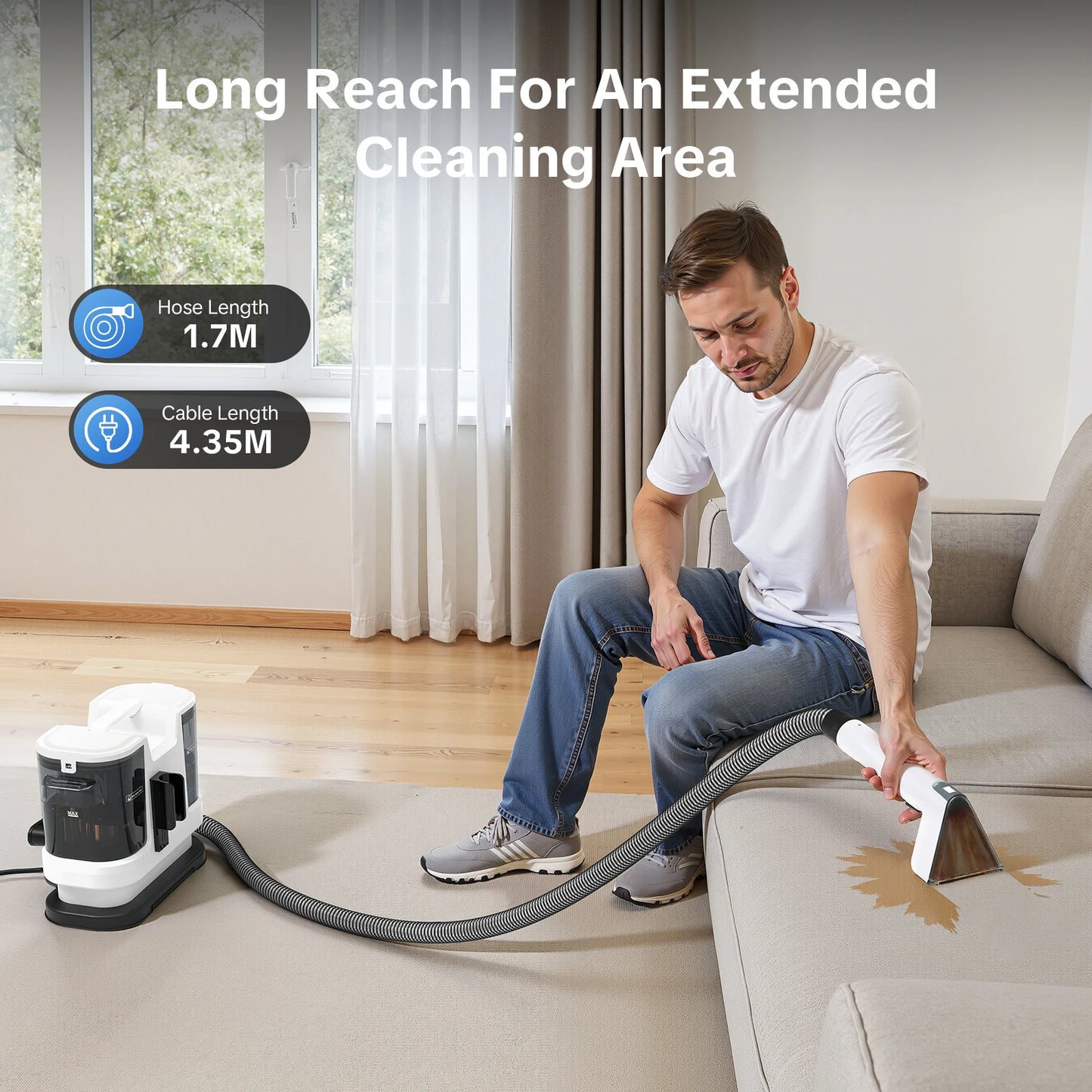 Lubluelu V8 800W Hot Water Carpet Cleaner  60°C Deep