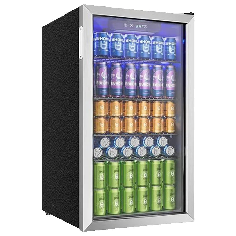 Frigo Bevande 90L Porta in Vetro per 126 Lattine – Cantinetta Birra e Vino con Ripiani Regolabili, Display Digitale, LED Interno, Frigorifero Bevande Casa Bar Ufficio