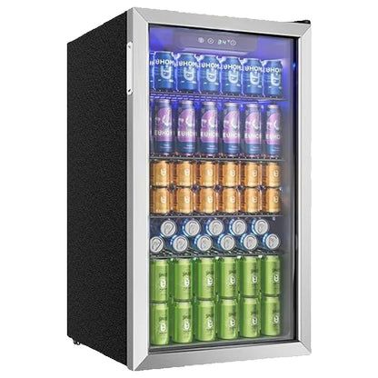 Frigo Bevande 90L Porta in Vetro per 126 Lattine – Cantinetta Birra e Vino con Ripiani Regolabili, Display Digitale, LED Interno, Frigorifero Bevande Casa Bar Ufficio