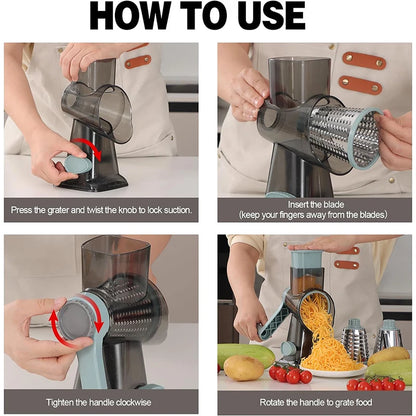 LMETJMA 3 in 1 Rotary Cheese Grater Versatile Manual Vegetable