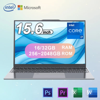 Laptop 15.6" Intel Core i7 32GB RAM 2TB SSD Windows 11 Pro Notebook FHD IPS WiFi Bluetooth PC Portatile per Lavoro Studio e Multimedia