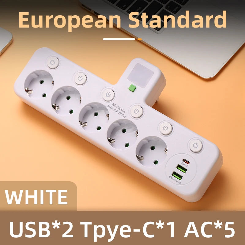 Szaoju Multipresa da Parete Standard Europeo con USB C e Interruttori Indipendenti. TK