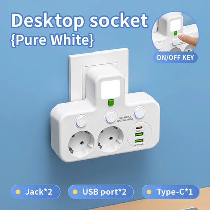 Szaoju Multipresa da Parete Standard Europeo con USB C e Interruttori Indipendenti. TK