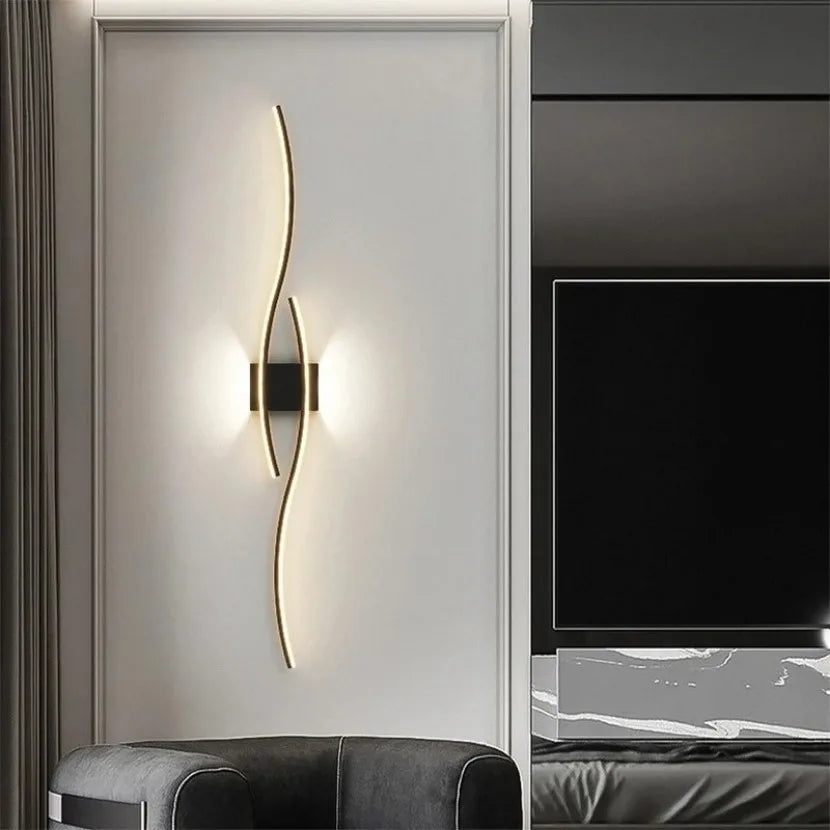 Long Strip LED Wall Lamp Modern Remote Control Dimming Living Roomdecor Wall Lamp Background Bedroom Bedside Home LED Lighting