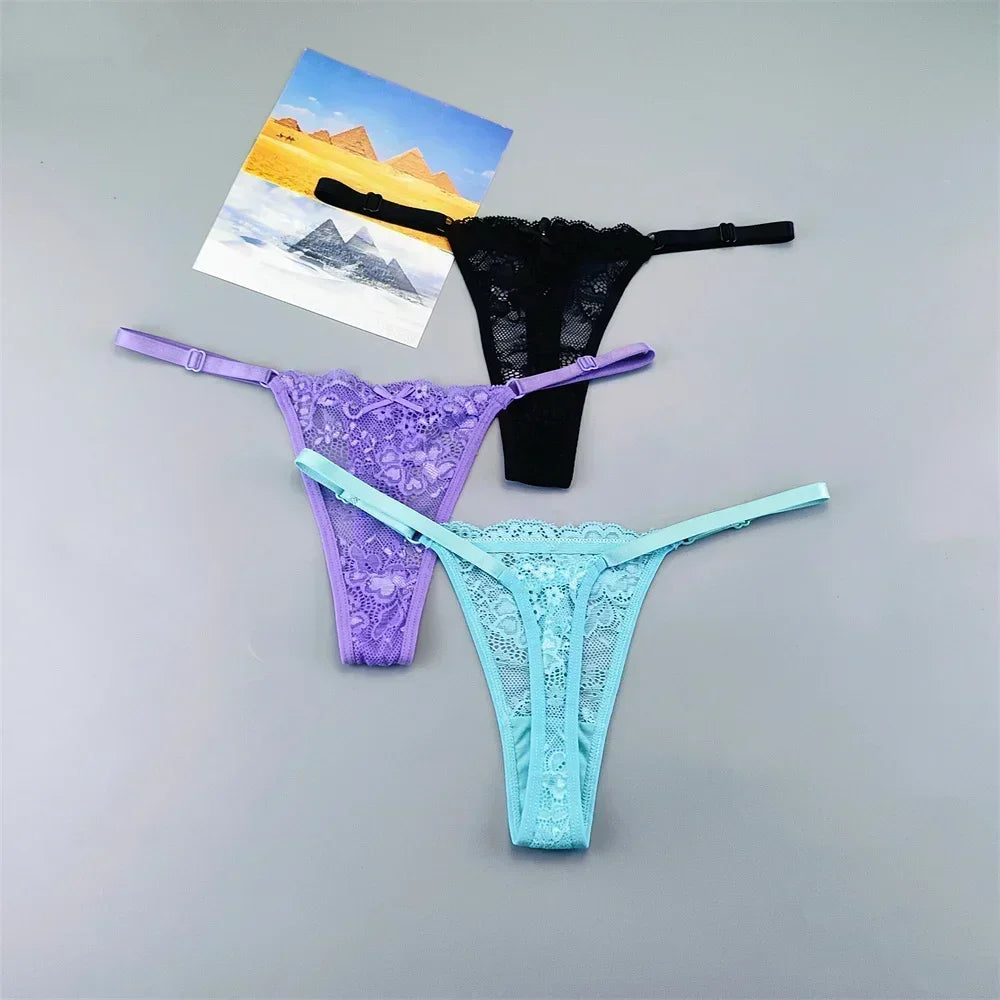Perizomi in Pizzo Trasparente Regolabili (3 Pezzi) - Intimo Basso e Sexy. TK