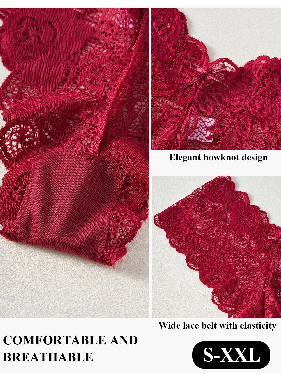 Slip in Pizzo con Taglio a V e Ricamo Floreale (3 Pezzi) - Intimo Semitrasparente. TK