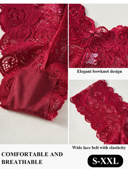 Slip in Pizzo con Taglio a V e Ricamo Floreale (3 Pezzi) - Intimo Semitrasparente. TK