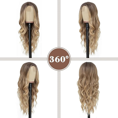 Synthetic Long Lace Ombre Blonde Wavy Wig for Women 26