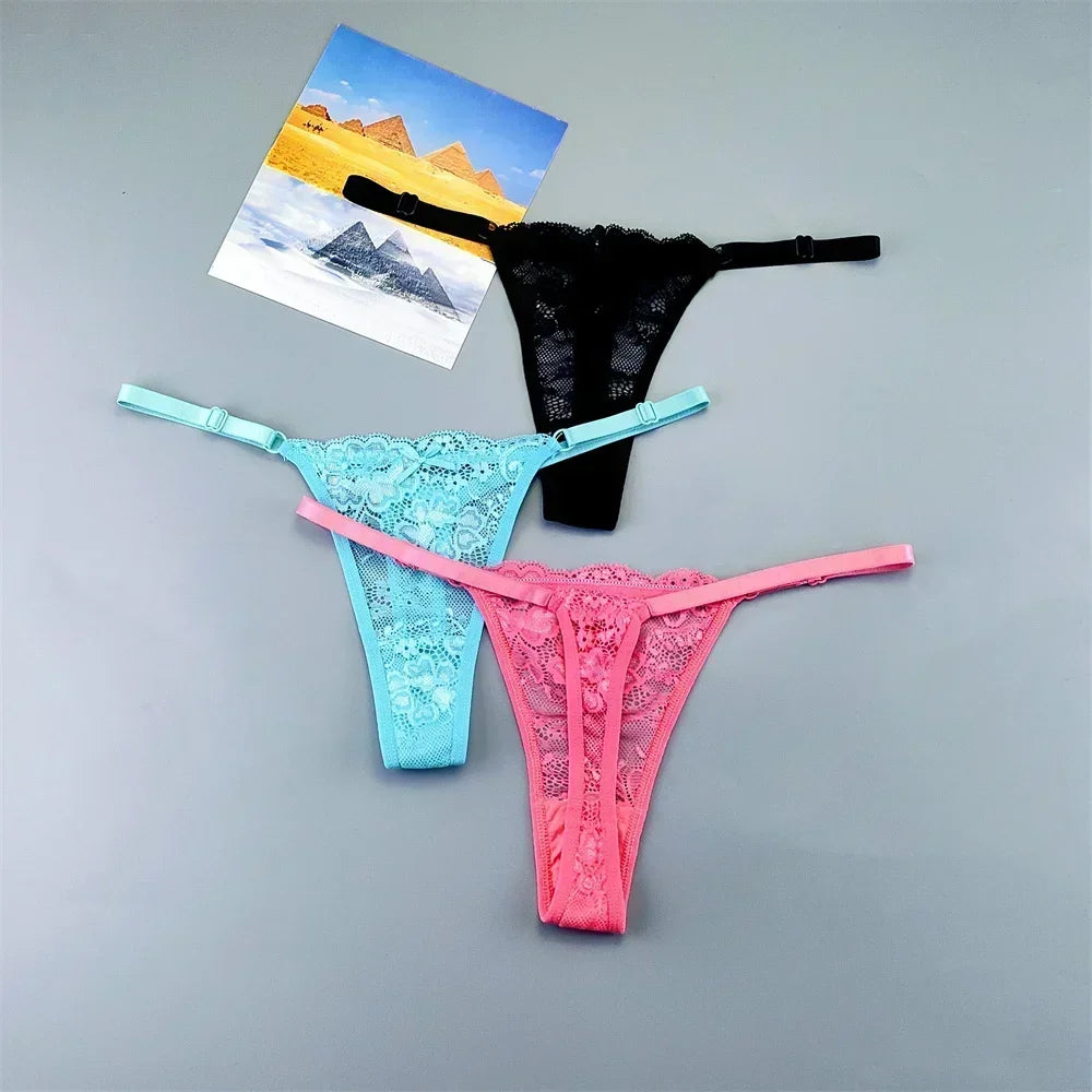 Perizomi in Pizzo Trasparente Regolabili (3 Pezzi) - Intimo Basso e Sexy. TK
