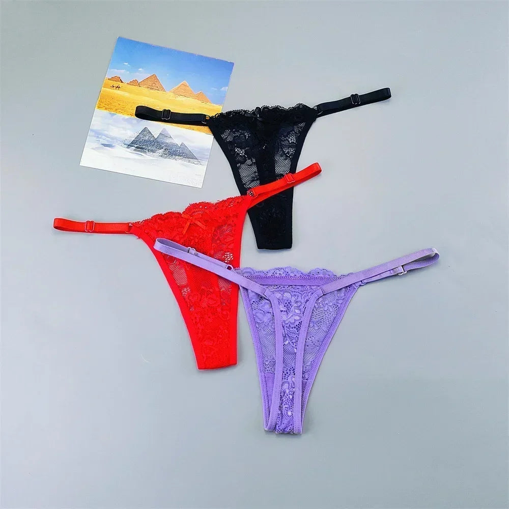 Perizomi in Pizzo Trasparente Regolabili (3 Pezzi) - Intimo Basso e Sexy. TK