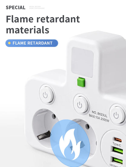 EU plug and socket 4 sockets, multi plug wall power plug and socket