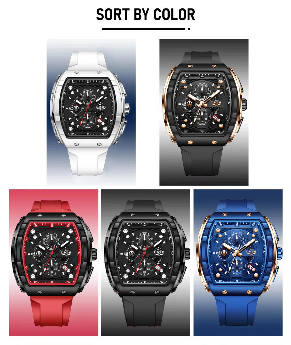 LIGE Waterproof Watches For Men Original Brand Luxury Silicone