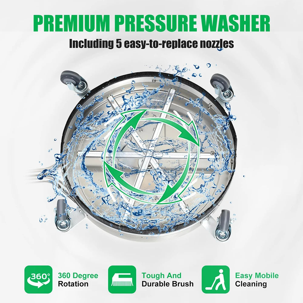 Podofo 18" Flat Surface Cleaner Pressure Washer Surface Cleaner 4000PSI Washer Rotating Flat Surface Cleaning Machine 4 Wheels