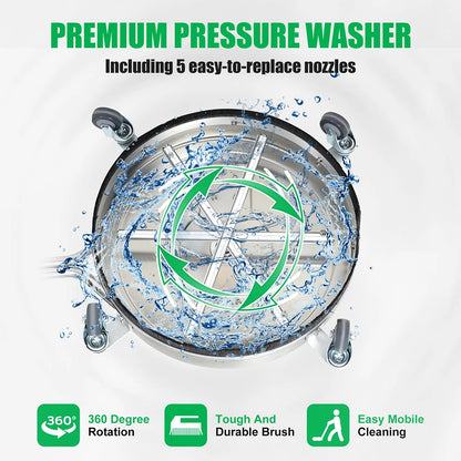 Podofo 18" Flat Surface Cleaner Pressure Washer Surface Cleaner 4000PSI Washer Rotating Flat Surface Cleaning Machine 4 Wheels
