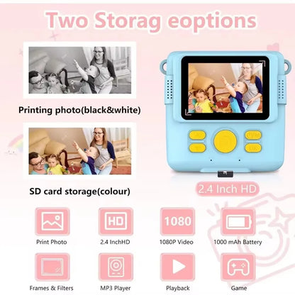 Portable Instant Print Camera for Kids - 1080P HD Video Camera with 3 Rolls Photo Paper and 32GB Card
