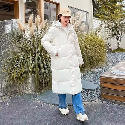 2025 Women’s Long Down Parka with Hood – Thick Cotton Padded Winter Puffer Coat arm Casual Overcoat