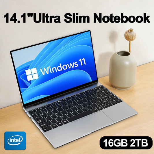 Laptop 14.1" Ultra Slim Intel N3700 16GB RAM 2TB SSD Windows 11 Notebook Portatile FHD IPS WiFi Bluetooth PC Lavoro Studio Gaming Leggero