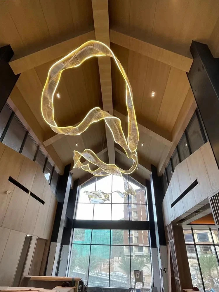 Hotel Living Room Hanging Led Chandelier Hotel Restaurant Large Led Chandelier Modern Pendant Light Glass Lights Luxury Lobby