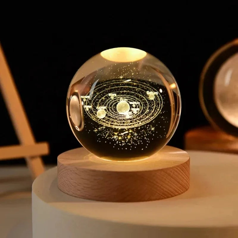6cm 3D Crystal Ball Decoration 2024 Astronomy Solar System Planets Moon Astronaut LED Balls Home Snow Glass Globe Decorations