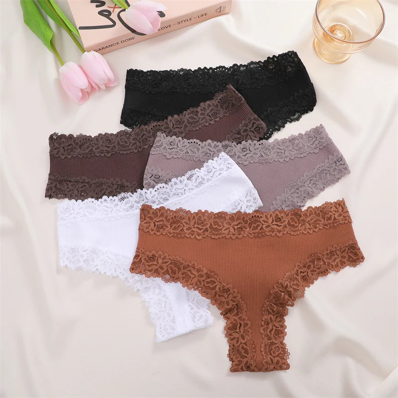 FINETOO Mutandine in Cotone e Pizzo Floreale (5 Pezzi) - Slip Bikini Bassa. TK