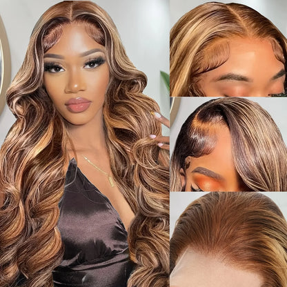 13x4 13x6 HD Lace Front Wigs 220% Density P4/27 Highlight Body Wave Human Hair Wigs 36 Inch Pre Plucked Brazilian Human wigs