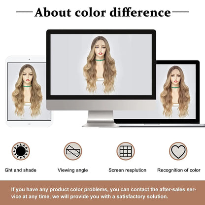 Synthetic Long Lace Ombre Blonde Wavy Wig for Women 26