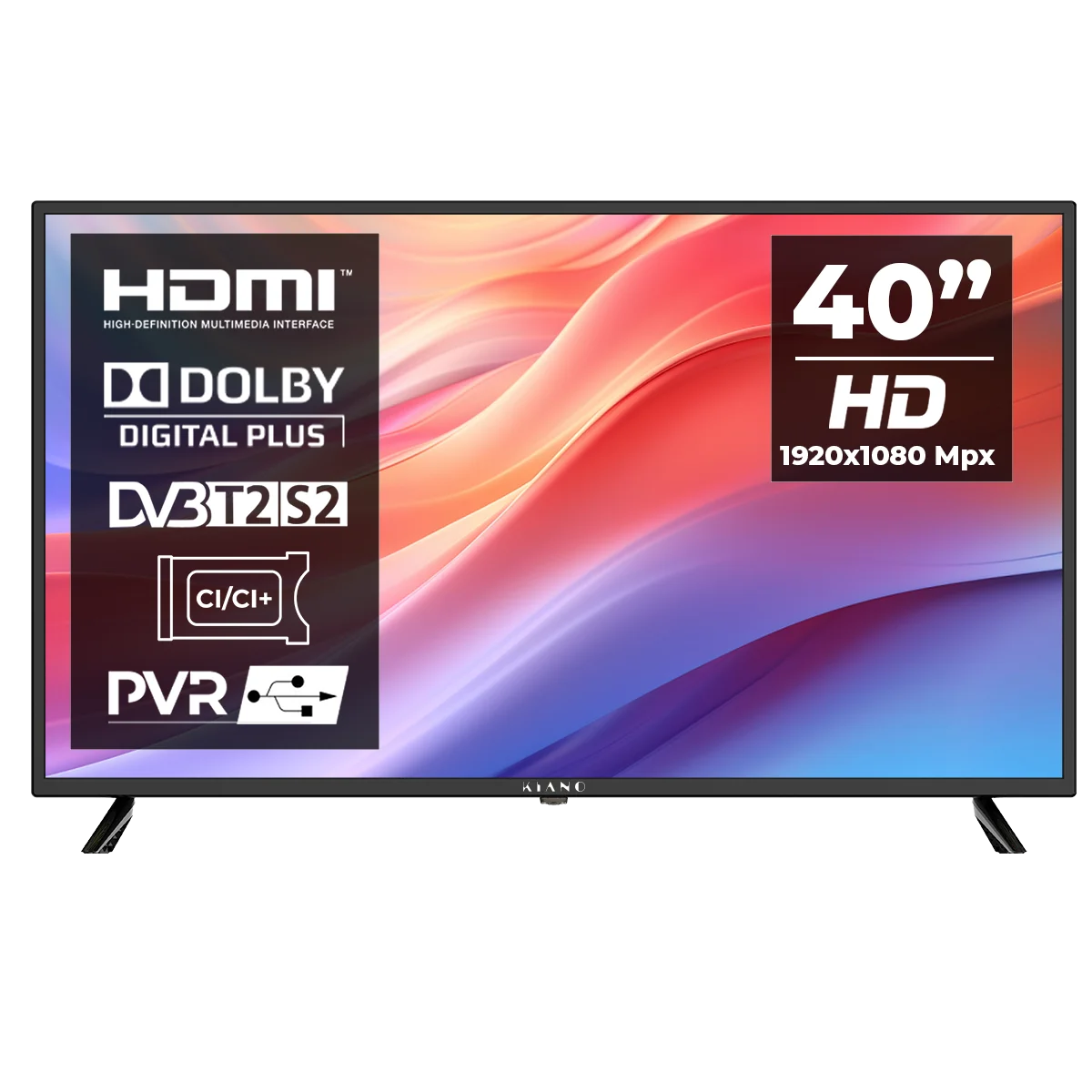 Kiano Slim 40” LED TV – Full HD 1080p DLED Television with Dolby Digital Plus, PVR & DVB-T2/S2