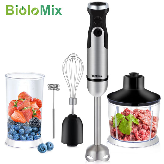 BioloMix 1200W Immersion Blender 5-in-1 Set Includes Vegetable Chopper Meat Grinder Whisk Smoothie Cup