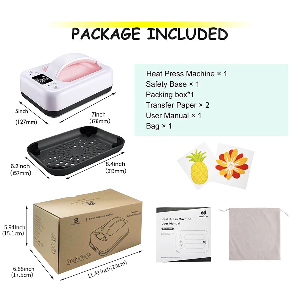 HP6 Heat Press Machine – 7''x5'' Portable T-Shirt Press – Fast Heat-Up Iron for T-Shirts, Heat Transfer & DIY Projects (Pink)