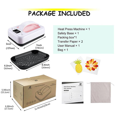 HP6 Heat Press Machine – 7''x5'' Portable T-Shirt Press – Fast Heat-Up Iron for T-Shirts, Heat Transfer & DIY Projects (Pink)