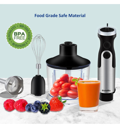 BioloMix 1200W Immersion Blender 5-in-1 Set Includes Vegetable Chopper Meat Grinder Whisk Smoothie Cup