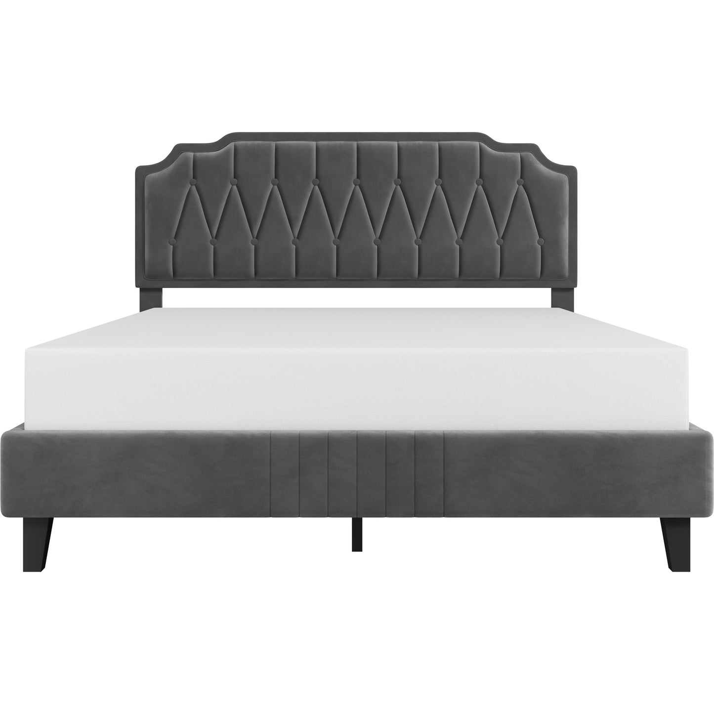 Costoffs Bed Frame with Upholstered And Quilted Headboard Adjustable Height Wooden Bed with Slatted Base Solid Wood And Metal Legs