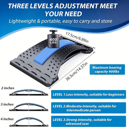 3-Level Adjustable Back Stretcher & Posture Corrector – Ergonomic Lumbar Support with Massage Function
