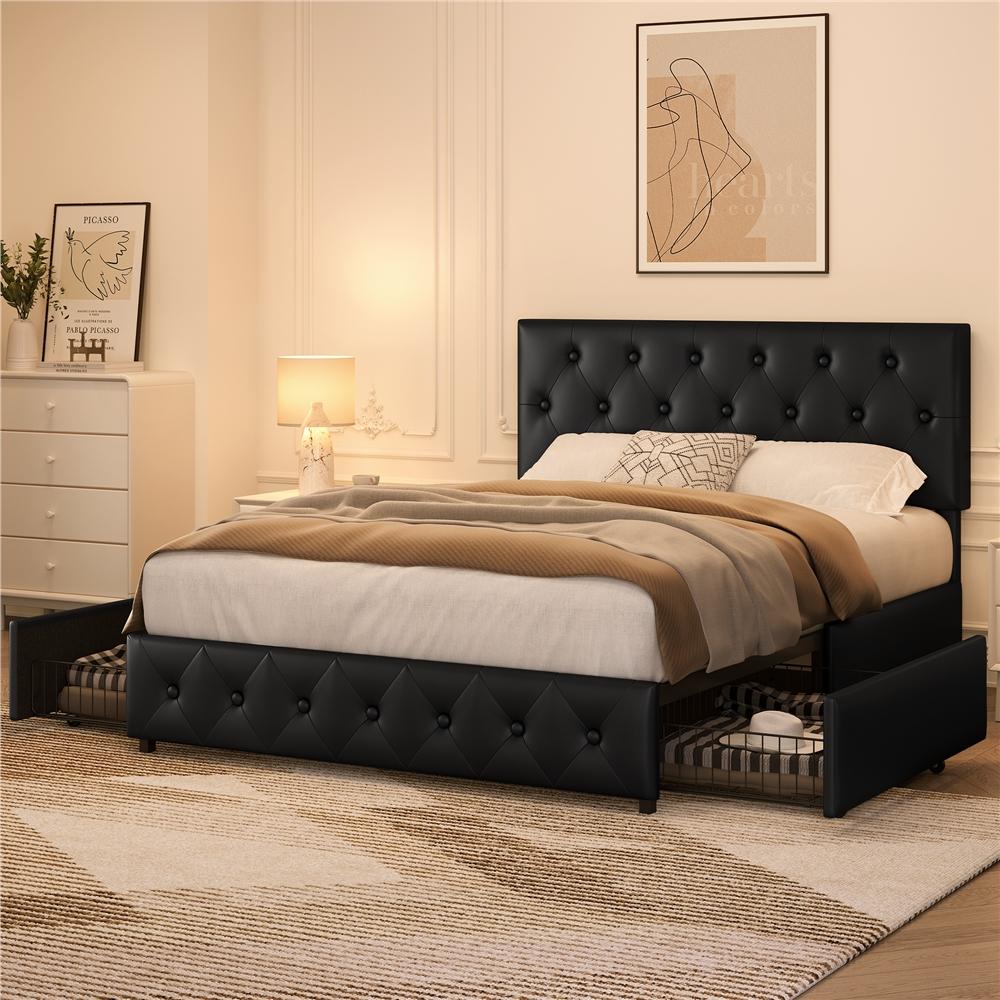Letto Matrimoniale Imbottito COSTOFFS con Cassetti Contenitore 140x200 / 160x200 – Letto con Testiera Regolabile, Rete a Doghe in Legno, Design Moderno Camera da Letto