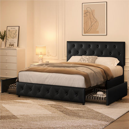 Letto Matrimoniale Imbottito COSTOFFS con Cassetti Contenitore 140x200 / 160x200 – Letto con Testiera Regolabile, Rete a Doghe in Legno, Design Moderno Camera da Letto