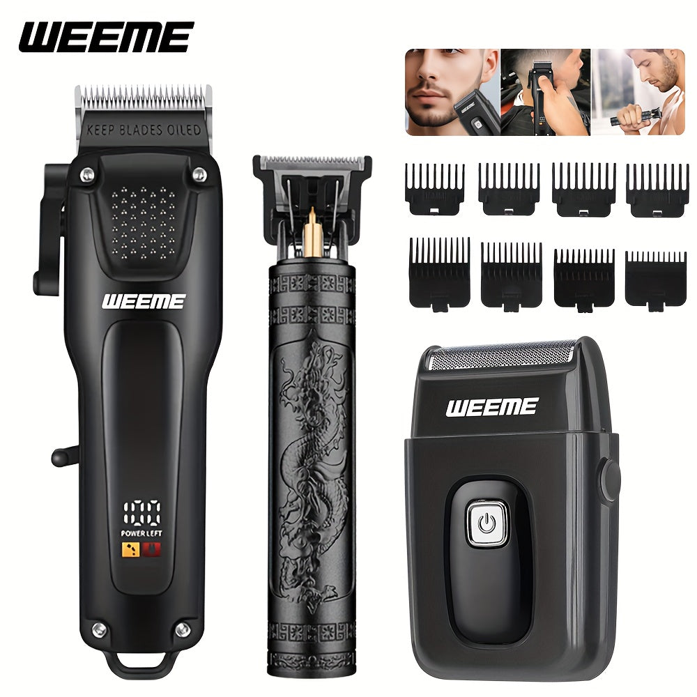 3 Piece Professional Hair Clipper for Men + Beard Trimmer + Electric Razor Kit