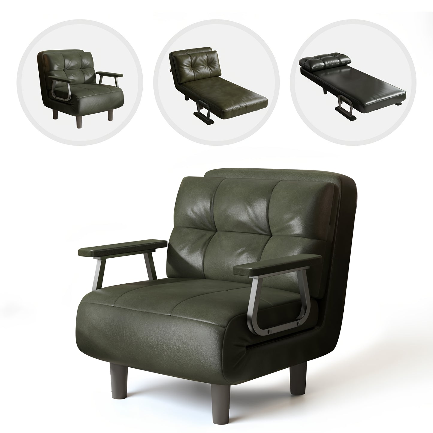 Foldable Sofa Bed Frame with Leather Armrests - Space-Saving Sleeper Bed Suitable for Small Apartments, Dorms, Guest Rooms