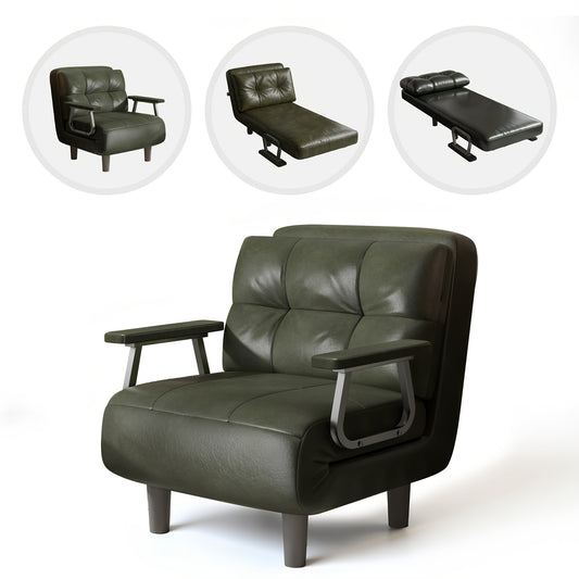 Foldable Sofa Bed Frame with Leather Armrests - Space-Saving Sleeper Bed Suitable for Small Apartments, Dorms, Guest Rooms
