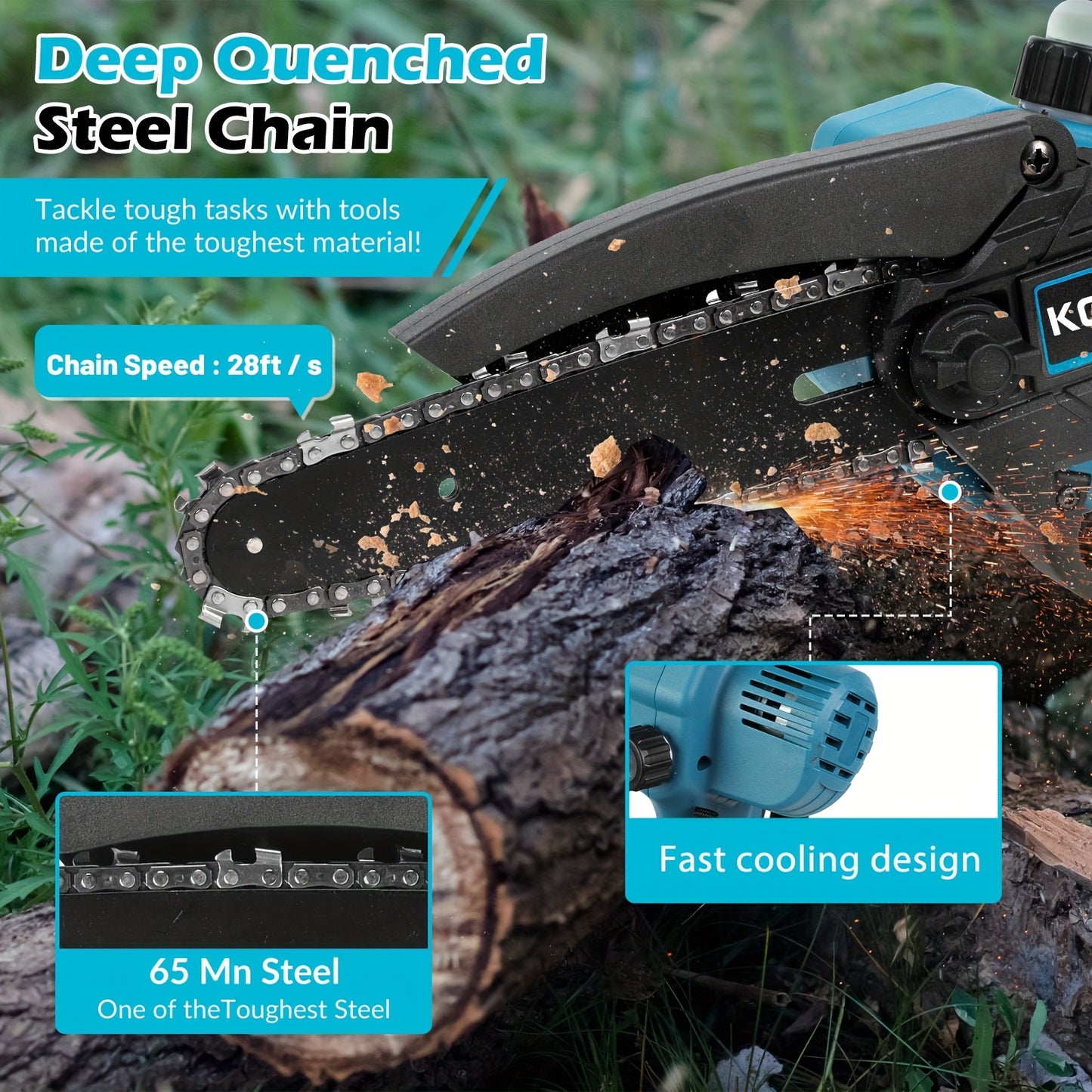 Mini Cordless Chainsaw for Pruning 2x5000 mAh, 6 Inch 880W Wood Cutting