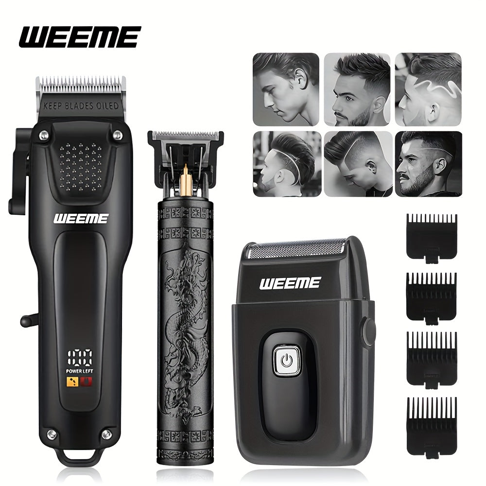 3 Piece Professional Hair Clipper for Men + Beard Trimmer + Electric Razor Kit