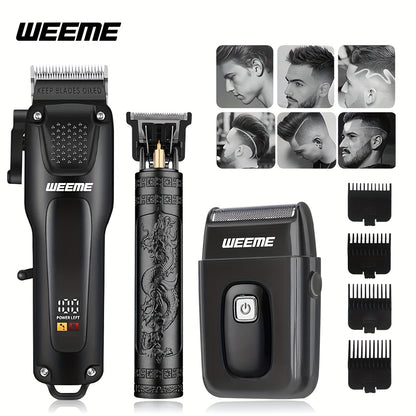 3 Piece Professional Hair Clipper for Men + Beard Trimmer + Electric Razor Kit