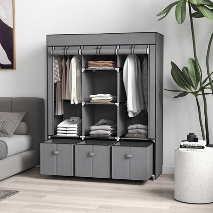 HOMCOM Space Saving Fabric Wardrobe, Folding Wardrobe with Shelves and Drawers, Zip Roll-Up Doors, 125x43x162.5cm