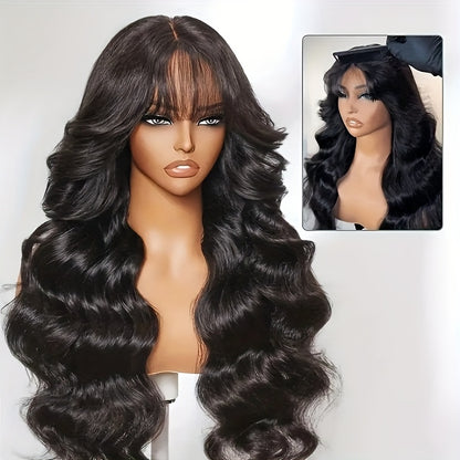 200% Density Brazilian Human Hair Wig Glueless Scalp Top Wig with Natural #1B Color - Body Wavy Long True Length Wig for Women, Machine-Made Full Hair No Lace Front Wigs Suitable for Skin Tones