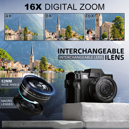 G-ANICA Fotocamera Digitale 48MP 4K Vlogging Camera WiFi con App, Macro + Wide Lens, Display OLED, Autofocus, 32GB