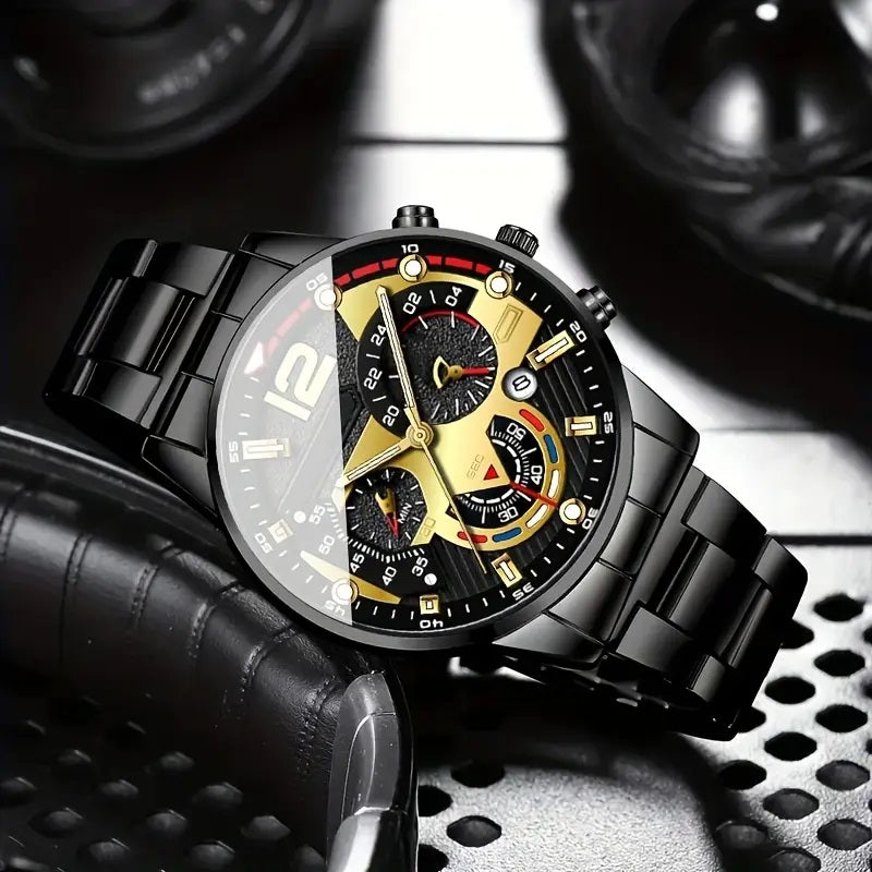 5pcs Men's Luxury Watch Set -5 Multifunctional Timed Quartz Watches with Chronograph
