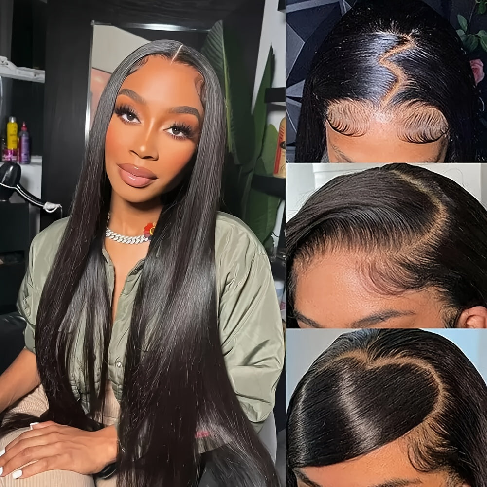 KIMO BEAUTY Women'S Brazilian Human Hair Wig - Glueless Natural Look Frontal Hairline, 180% Density High Volume, Pre Plucked Hairline & No Glue Needed, 4x4 Lace Closure for Secure Fit - Everyday & Special Events - Natural Bro