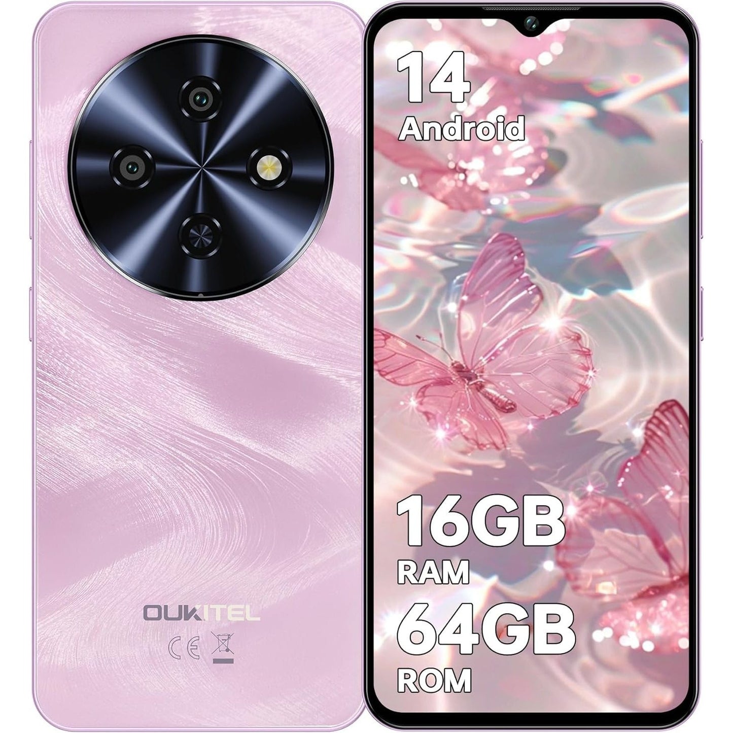 OUKITEL C5 Smartphone 2026 - 16GB+64GB/1TB, Android 14, 6.52" HD Display, 5000mAh Battery, 13MP+5MP Dual Cameras, 4G Dual SIM, Face ID, GPS, OTG Support